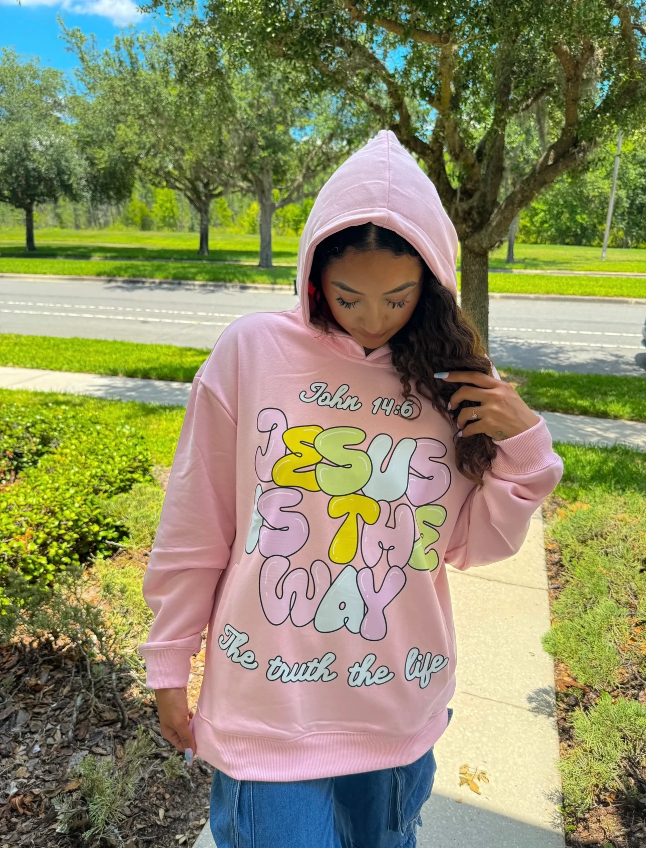Pink Jesus Is The Way Unisex Hoodie - Image 4